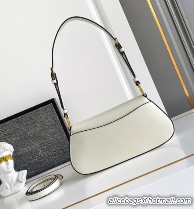 Luxury Discount Prada Brushed leather shoulder bag 1BD345 White 2025