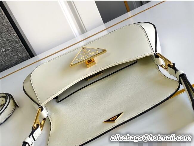 Luxury Discount Prada Brushed leather shoulder bag 1BD345 White 2025