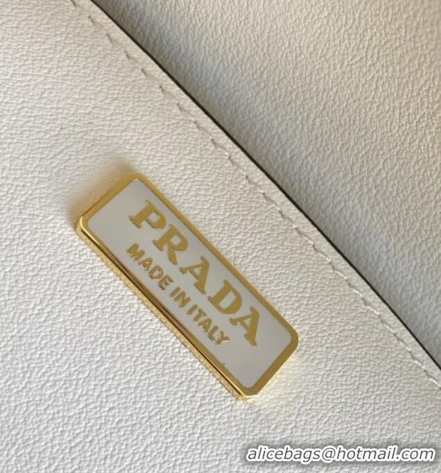 Luxury Discount Prada Brushed leather shoulder bag 1BD345 White 2025