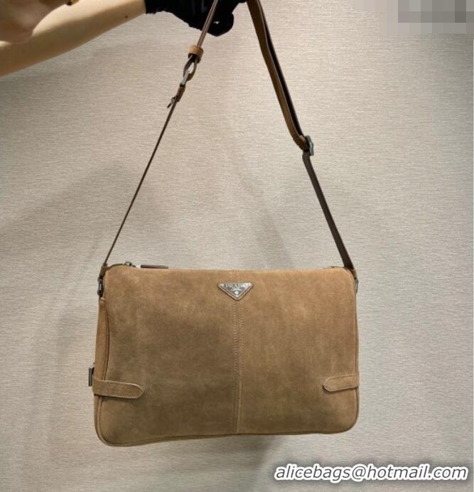 Buy Fashionable Prada Mens Suede shoulder bag 2VH187 Brown 2025