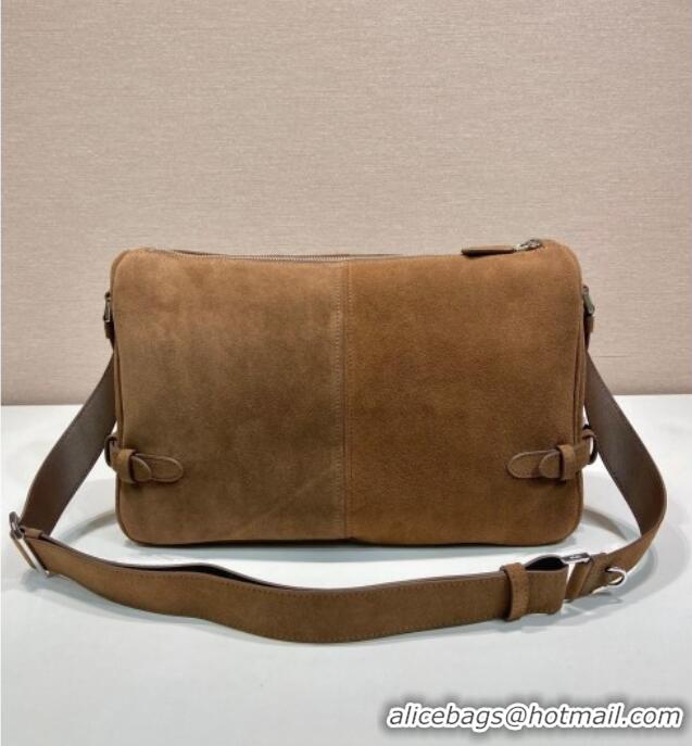 Buy Fashionable Prada Mens Suede shoulder bag 2VH187 Brown 2025