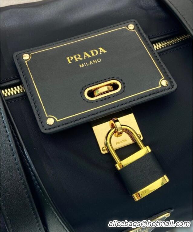 Trendy Design Prada Large Re-Nylon top-handle bag with padlock 1BB135 Black 2025