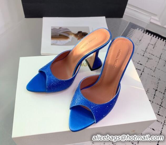 Popular Style Amina Muaddi Caroline Heeled Slides Sandal 9.5cm in Satin and Strass Royal Blue 0219062