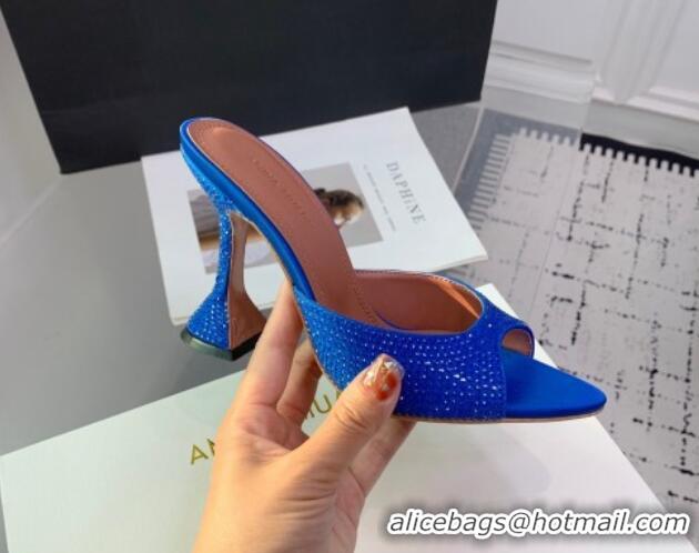 Popular Style Amina Muaddi Caroline Heeled Slides Sandal 9.5cm in Satin and Strass Royal Blue 0219062