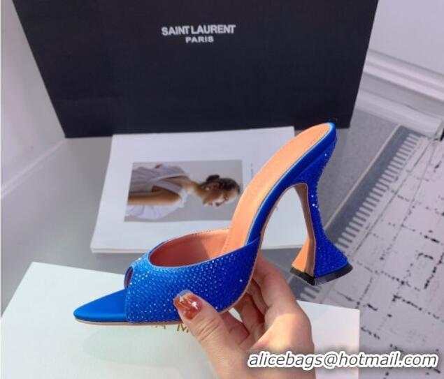 Popular Style Amina Muaddi Caroline Heeled Slides Sandal 9.5cm in Satin and Strass Royal Blue 0219062