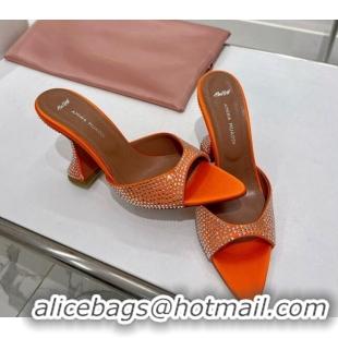 Luxurious Amina Muaddi Caroline Crystal Heeled Slide Sandals in Satin 9.5cm Orange 0219063