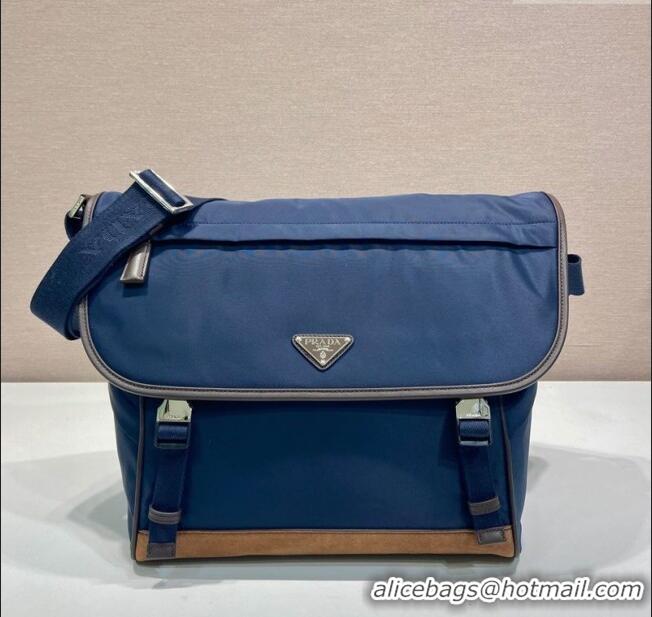 Grade Quality Prada Mens Re-Nylon and leather shoulder bag 2VD052 Blue 2025