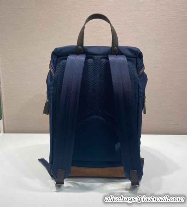 Buy Discount Prada Mens Re-Nylon and Saffiano Leather Backpack 2VZ135 Blue 2025