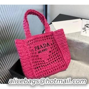 Reasonable Price Prada Crochet Mini Basket Straw Bag 0311 Dark Pink 2025