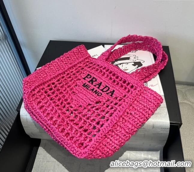 Reasonable Price Prada Crochet Mini Basket Straw Bag 0311 Dark Pink 2025