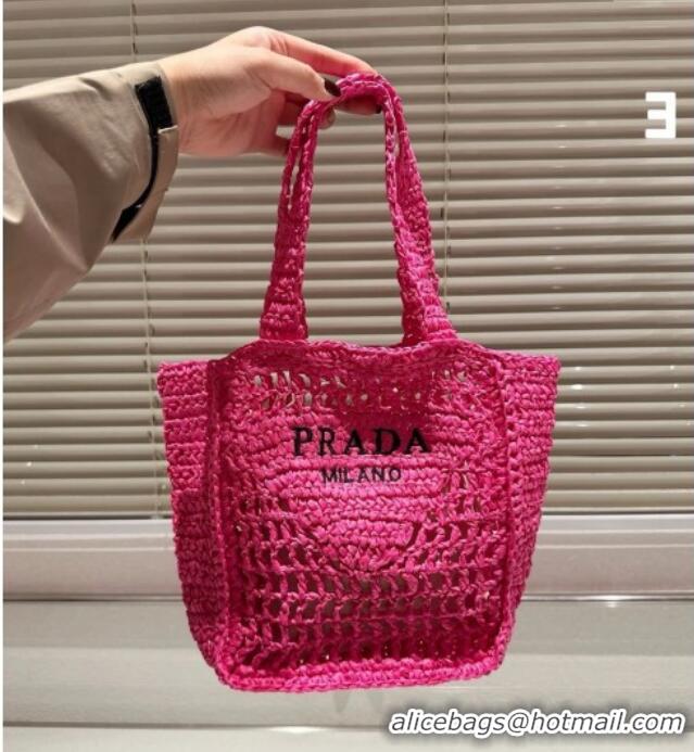 Reasonable Price Prada Crochet Mini Basket Straw Bag 0311 Dark Pink 2025