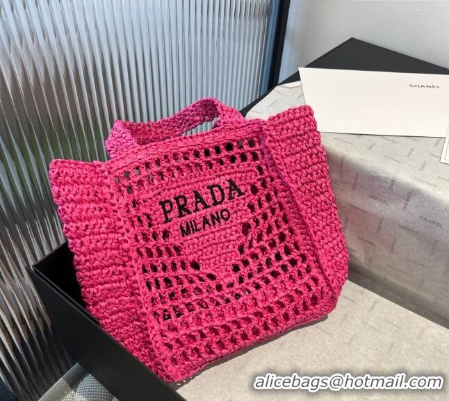 Reasonable Price Prada Crochet Mini Basket Straw Bag 0311 Dark Pink 2025