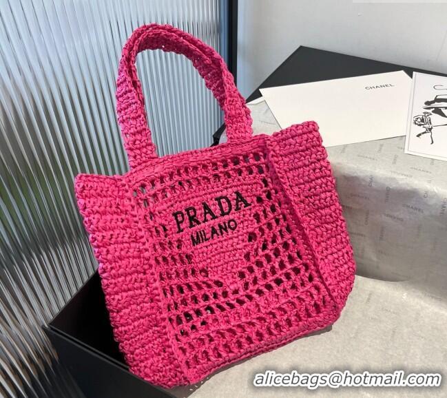 Reasonable Price Prada Crochet Mini Basket Straw Bag 0311 Dark Pink 2025