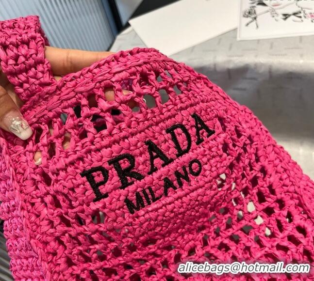 Reasonable Price Prada Crochet Mini Basket Straw Bag 0311 Dark Pink 2025