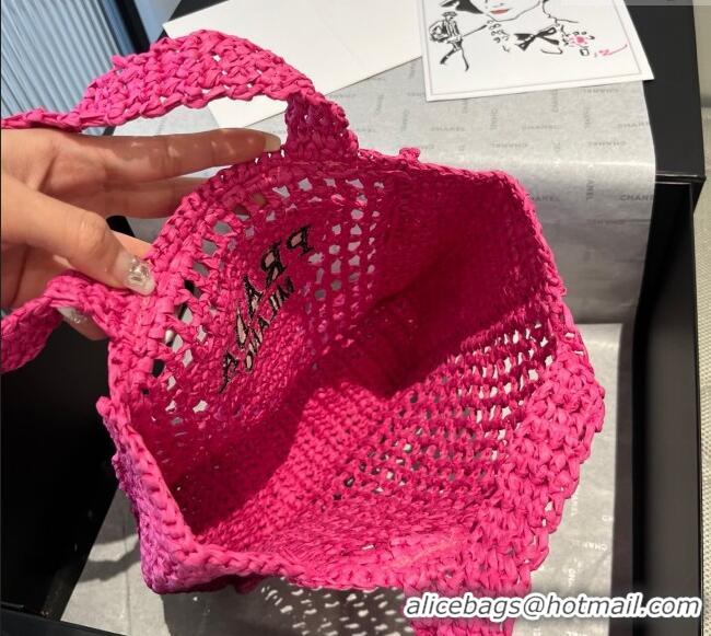 Reasonable Price Prada Crochet Mini Basket Straw Bag 0311 Dark Pink 2025