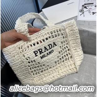 Luxury Cheap Prada Crochet Mini Basket Straw Bag 0311 White 2025