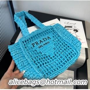 Hot Style Prada Crochet Mini Basket Straw Bag 0311 Blue 2025