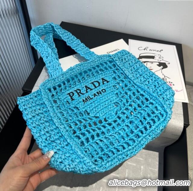 Hot Style Prada Crochet Mini Basket Straw Bag 0311 Blue 2025