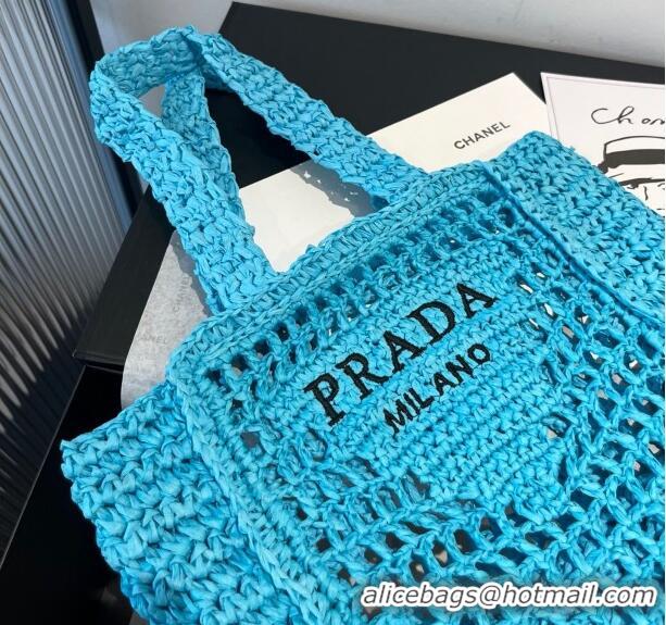 Hot Style Prada Crochet Mini Basket Straw Bag 0311 Blue 2025