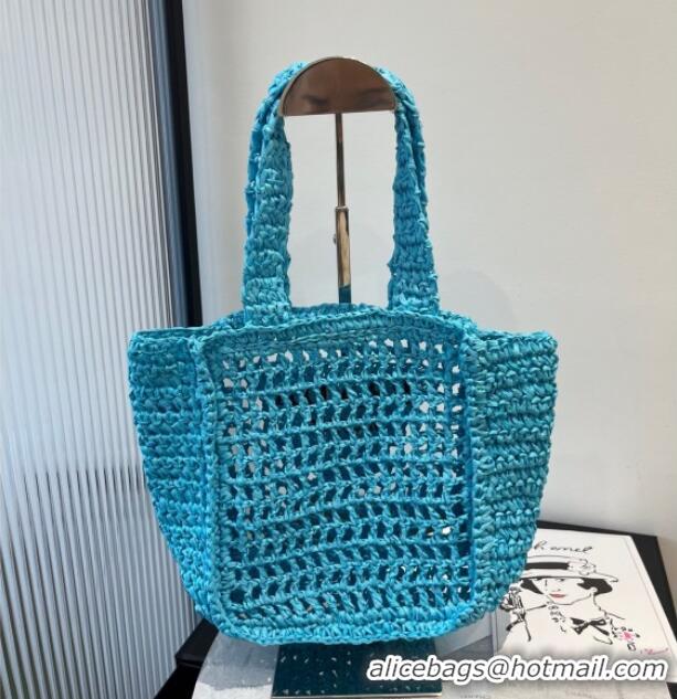 Hot Style Prada Crochet Mini Basket Straw Bag 0311 Blue 2025