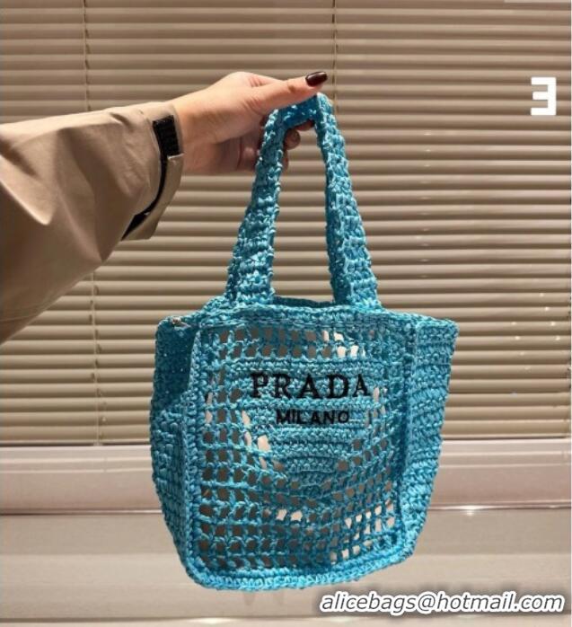 Hot Style Prada Crochet Mini Basket Straw Bag 0311 Blue 2025