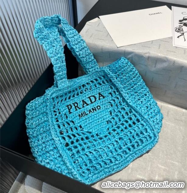 Hot Style Prada Crochet Mini Basket Straw Bag 0311 Blue 2025