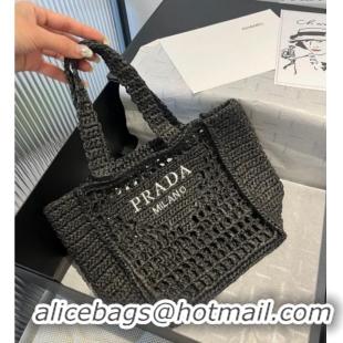 Luxury Cheap Prada Crochet Mini Basket Straw Bag 0311 Black 2025