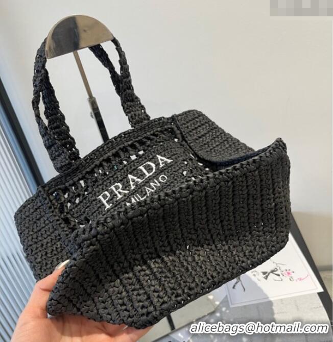 Luxury Cheap Prada Crochet Mini Basket Straw Bag 0311 Black 2025