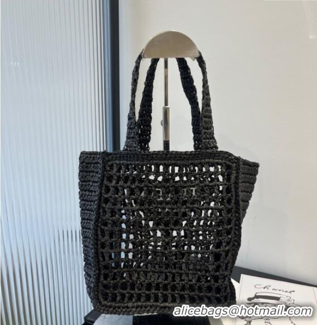 Luxury Cheap Prada Crochet Mini Basket Straw Bag 0311 Black 2025