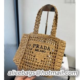 Famous Brand Prada Crochet Mini Basket Straw Bag 0311 Khaki 2025