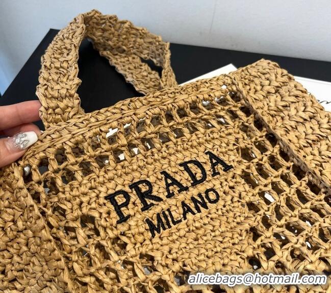 Famous Brand Prada Crochet Mini Basket Straw Bag 0311 Khaki 2025