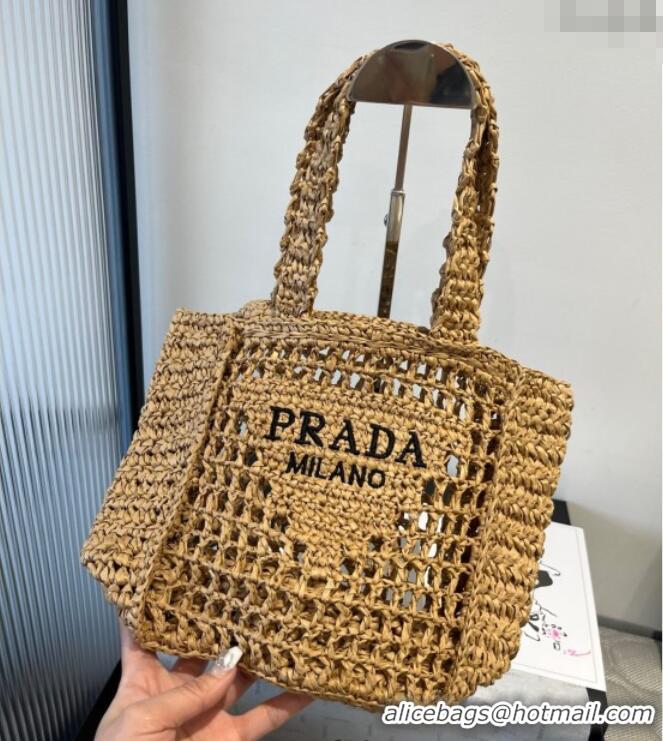 Famous Brand Prada Crochet Mini Basket Straw Bag 0311 Khaki 2025