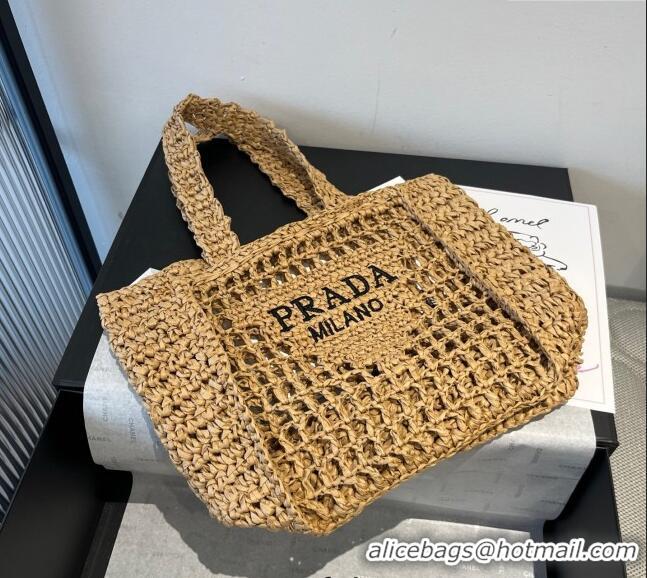 Famous Brand Prada Crochet Mini Basket Straw Bag 0311 Khaki 2025