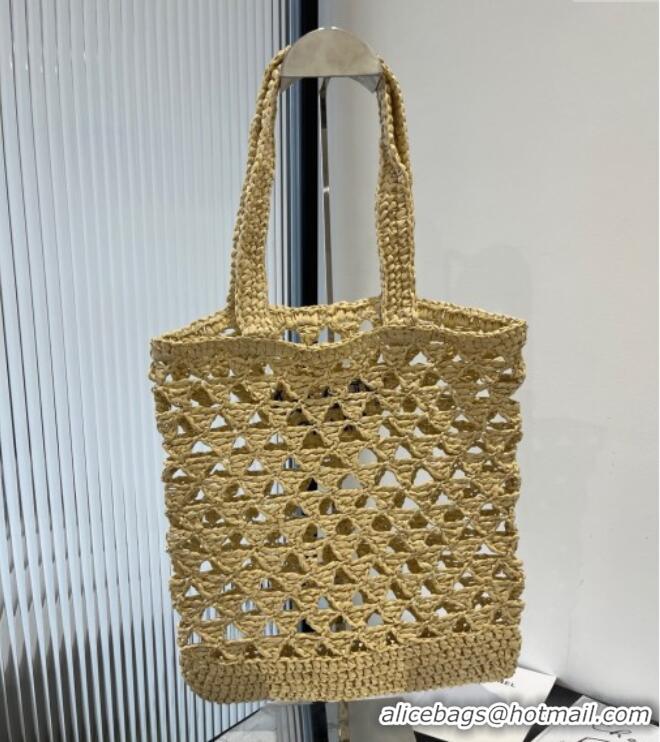 Top Design Prada Crochet Bucket Straw Bag 0311 Beige 2025