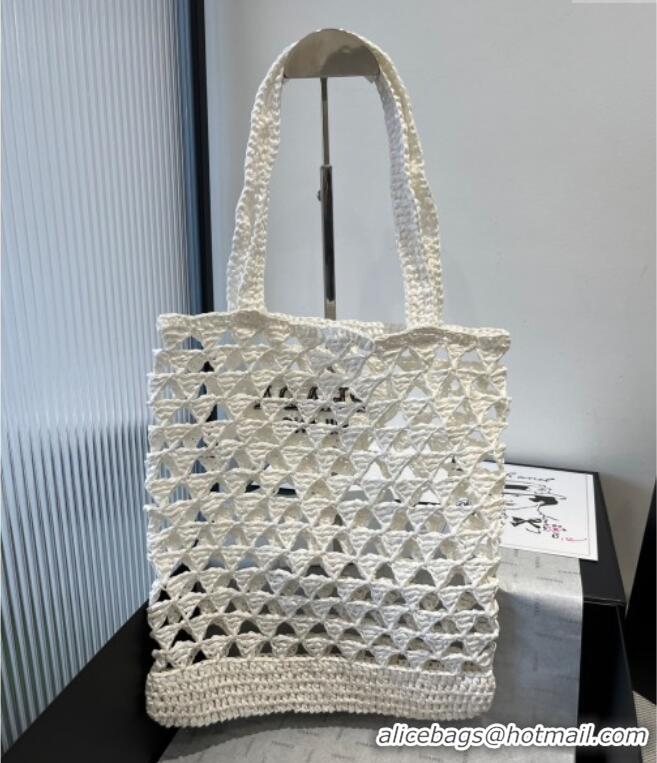 Buy Fashionable Prada Crochet Bucket Straw Bag 0311 White 2025