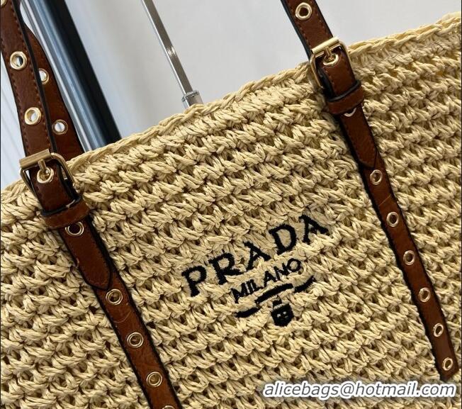 Top Grade Prada Tote Straw Bag with Buckle Strap 0311 Beige 2025