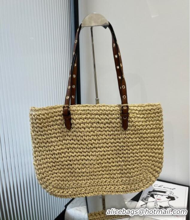 Top Grade Prada Tote Straw Bag with Buckle Strap 0311 Beige 2025