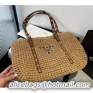 Good Looking Prada Tote Straw Bag with Buckle Strap 0311 Khaki 2025