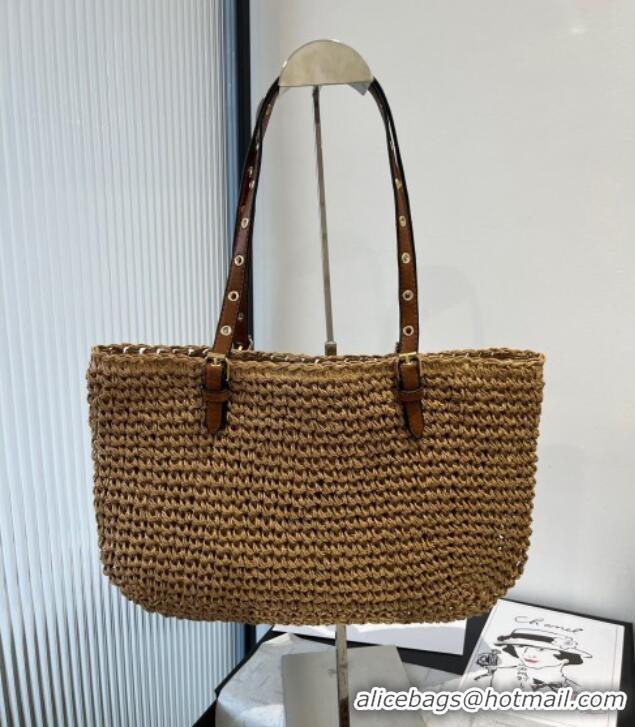 Good Looking Prada Tote Straw Bag with Buckle Strap 0311 Khaki 2025