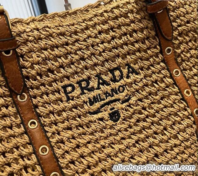 Good Looking Prada Tote Straw Bag with Buckle Strap 0311 Khaki 2025