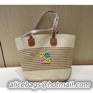 Famous Brand Loewe Striped Straw Basket Bag 0312 Beige 2025