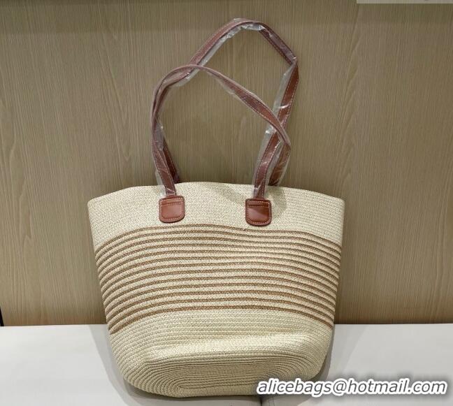 Famous Brand Loewe Striped Straw Basket Bag 0312 Beige 2025