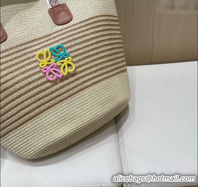 Famous Brand Loewe Striped Straw Basket Bag 0312 Beige 2025