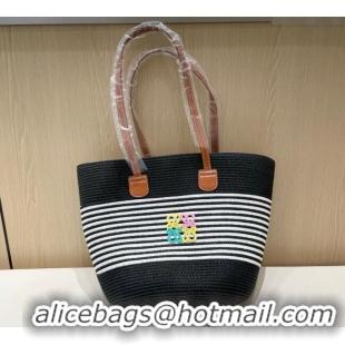 Well Crafted Loewe Striped Straw Basket Bag 0312 Black 2025