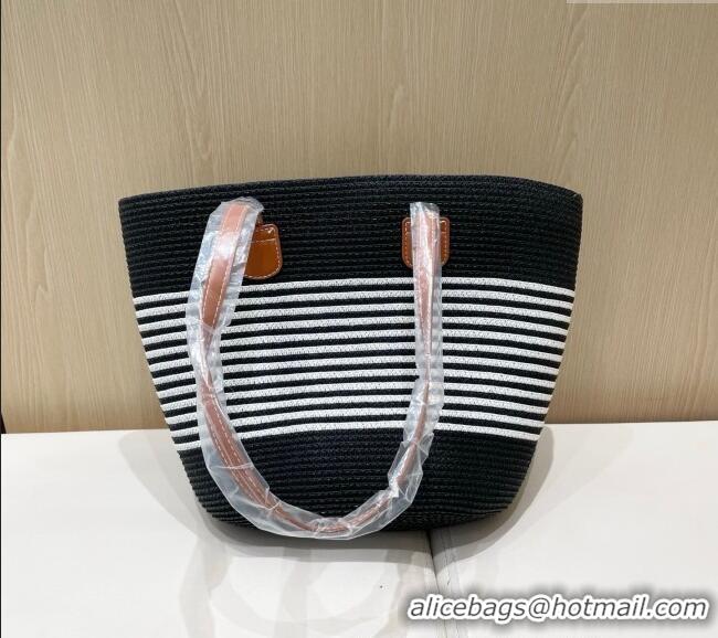 Well Crafted Loewe Striped Straw Basket Bag 0312 Black 2025