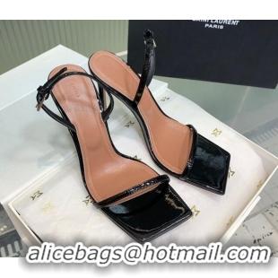 Luxury Amina Muaddi Maya Square-toe Sandals 10cm in Patent Calfskin Black 0219066