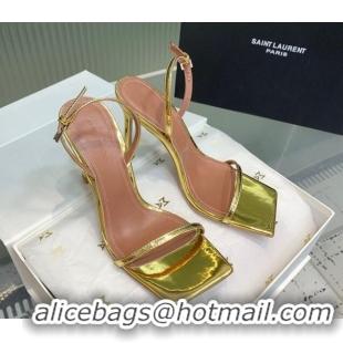 Pretty Style Amina Muaddi Maya Square-toe Sandals 10cm in Metallic Calfskin Gold 0219069