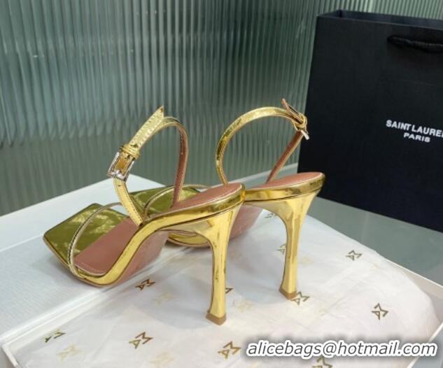 Pretty Style Amina Muaddi Maya Square-toe Sandals 10cm in Metallic Calfskin Gold 0219069