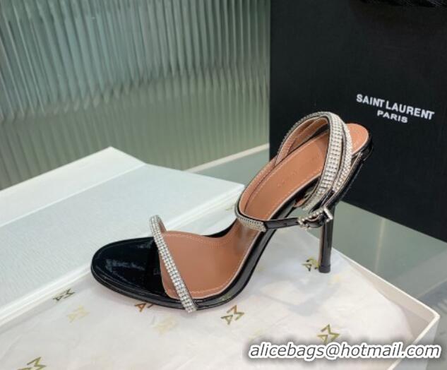 1:1 aaaaa Amina Muaddi Vita Heeled Sandals 10cm in Mirror Leather and Strass with Strap Black 0219071