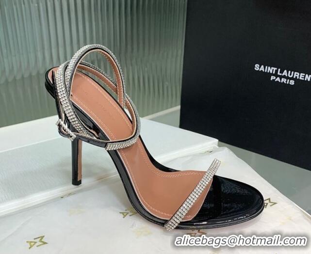 1:1 aaaaa Amina Muaddi Vita Heeled Sandals 10cm in Mirror Leather and Strass with Strap Black 0219071